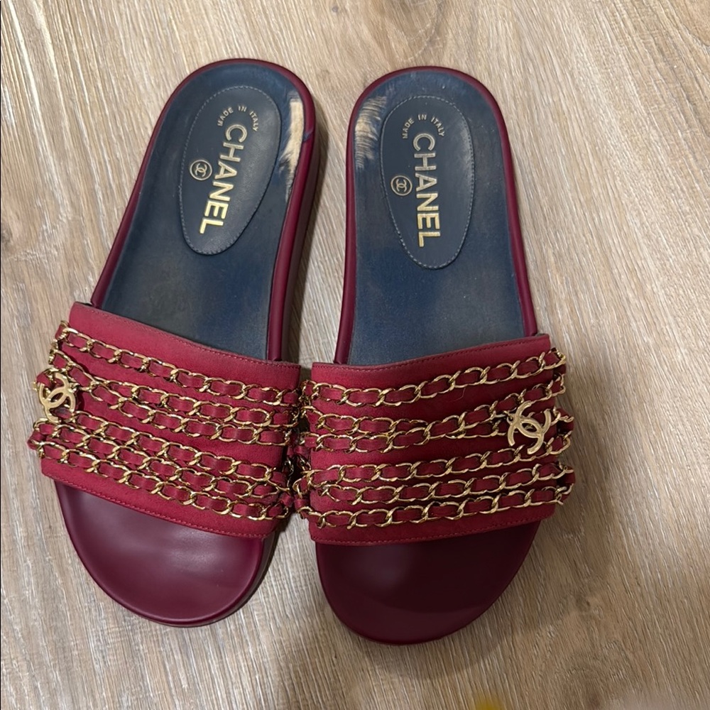 Chanel Burgundy Slide Sandals